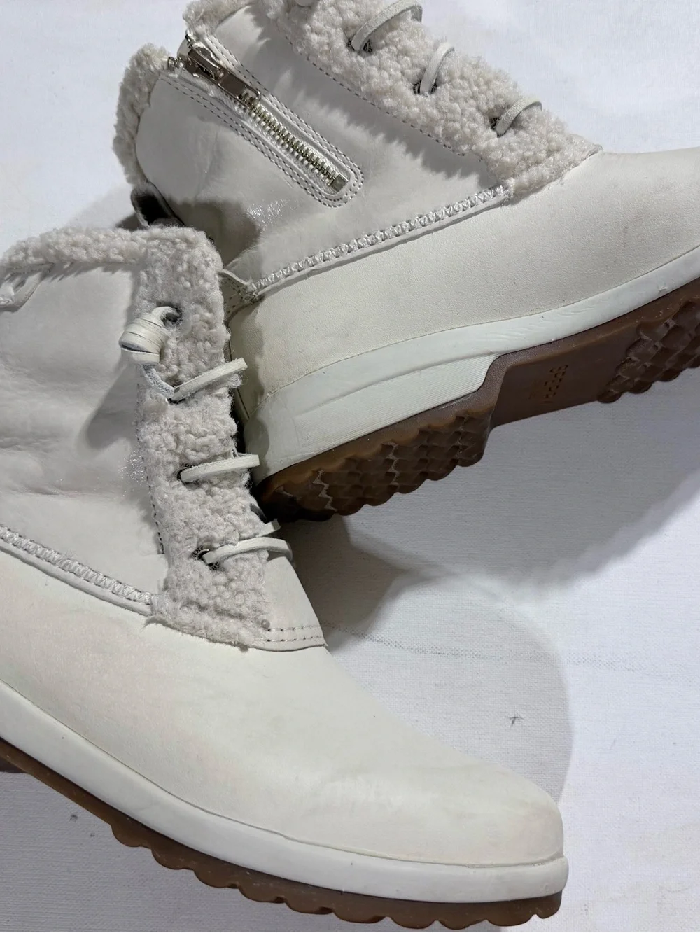 Sperry Women's Maritime Repel Cream Winter Lace-Up Ankle Boots Faux Fur Trim